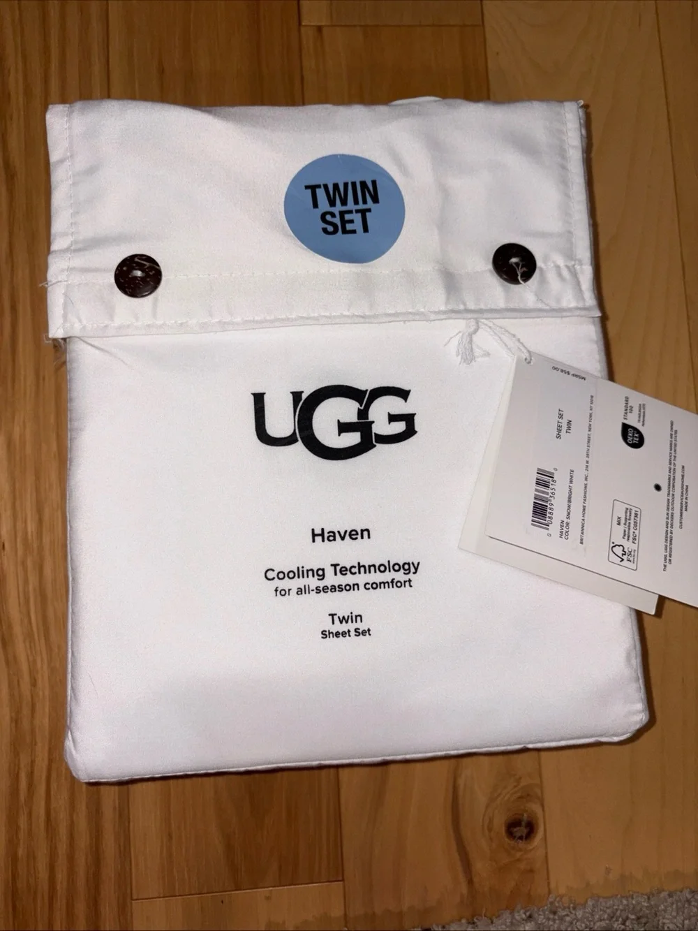 NWT UGG White Haven Twin Sheet Set Cooling Technology Super Soft